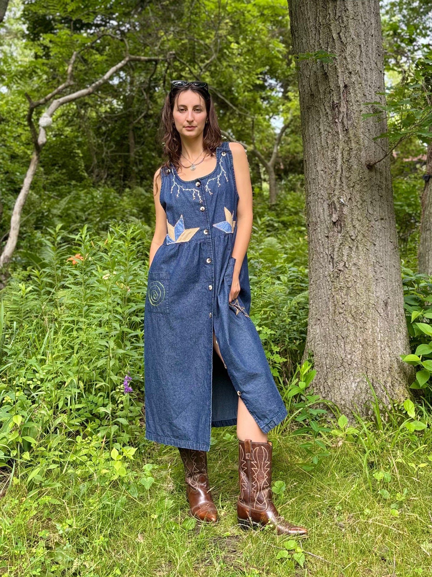 Dark Wash Embellished Denim Dress