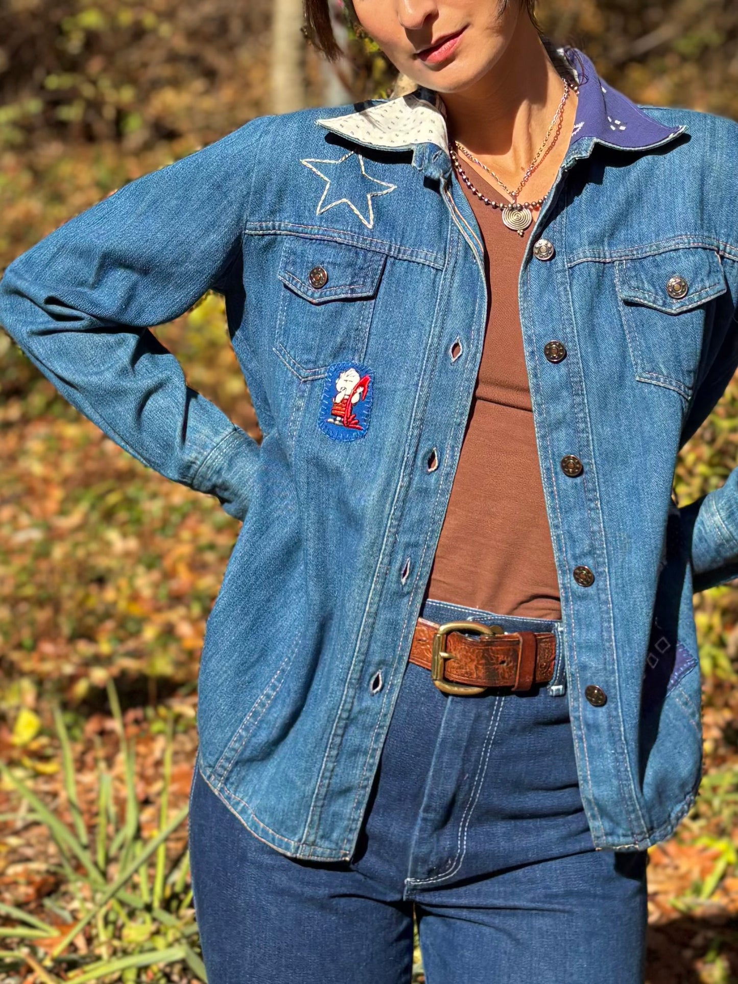 1970s Calico Star Embroidered Denim Top