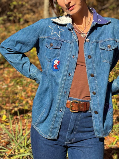 1970s Calico Star Embroidered Denim Top