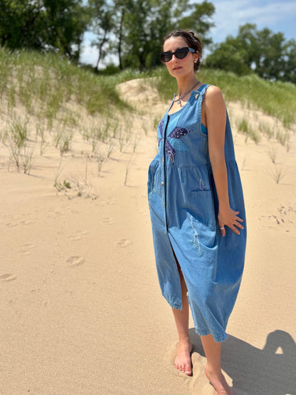 Light Wash Embellished Denim Dress