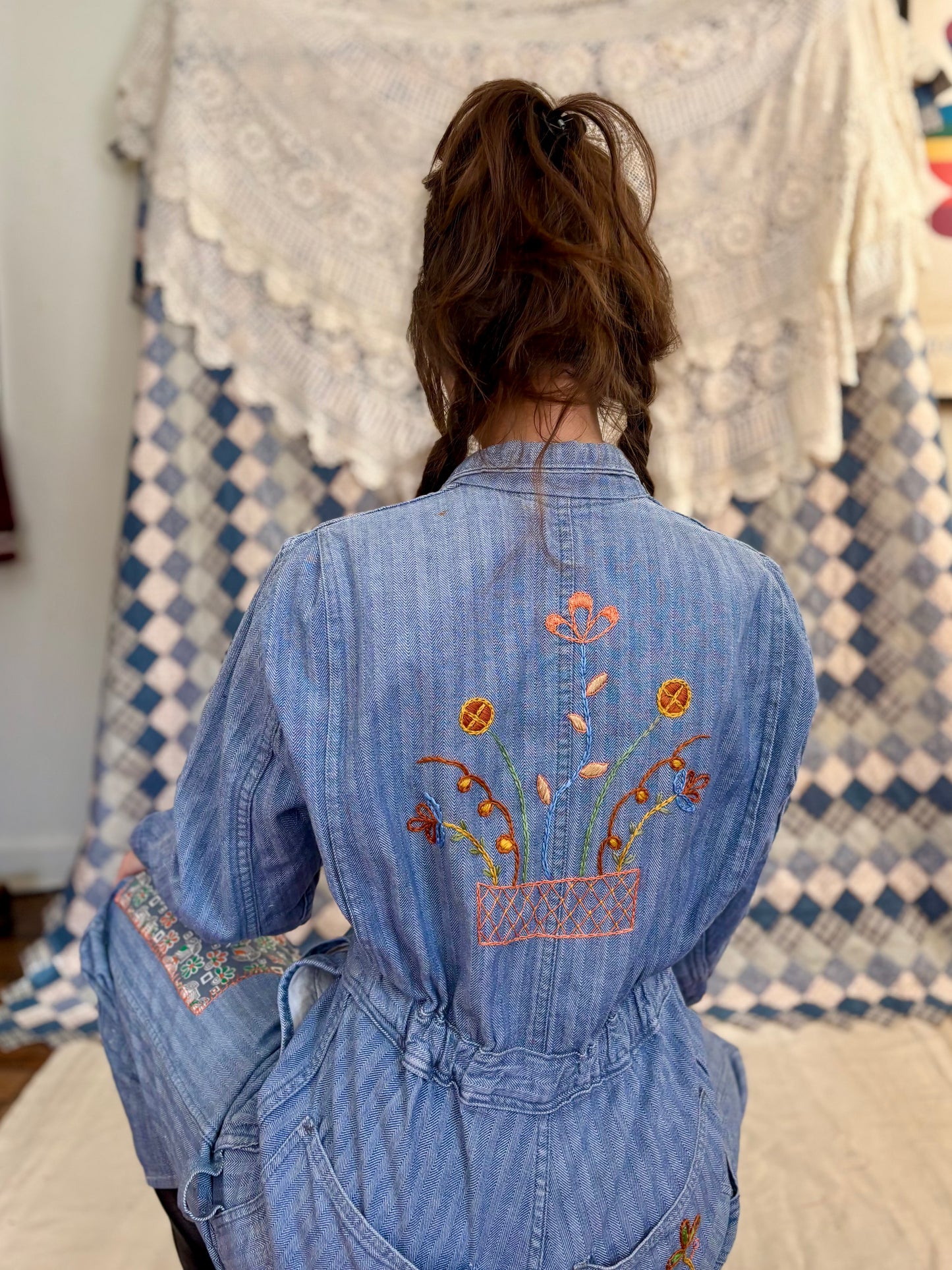 Hand Embroidered Paul Bunyan Coveralls