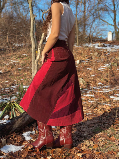 Sunbeam Embroidered Rust Corduroy Skirt