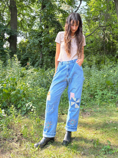 Embroidered & Patched Cargo Jeans