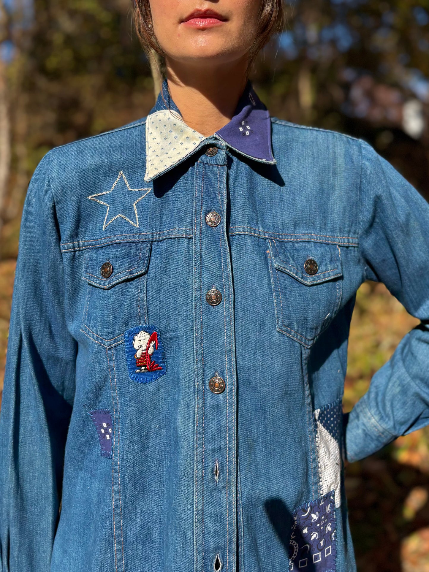 1970s Calico Star Embroidered Denim Top