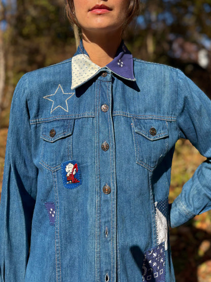 1970s Calico Star Embroidered Denim Top
