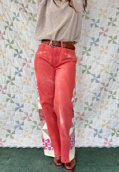 Coral Pinwheel Levi's with Embroidery