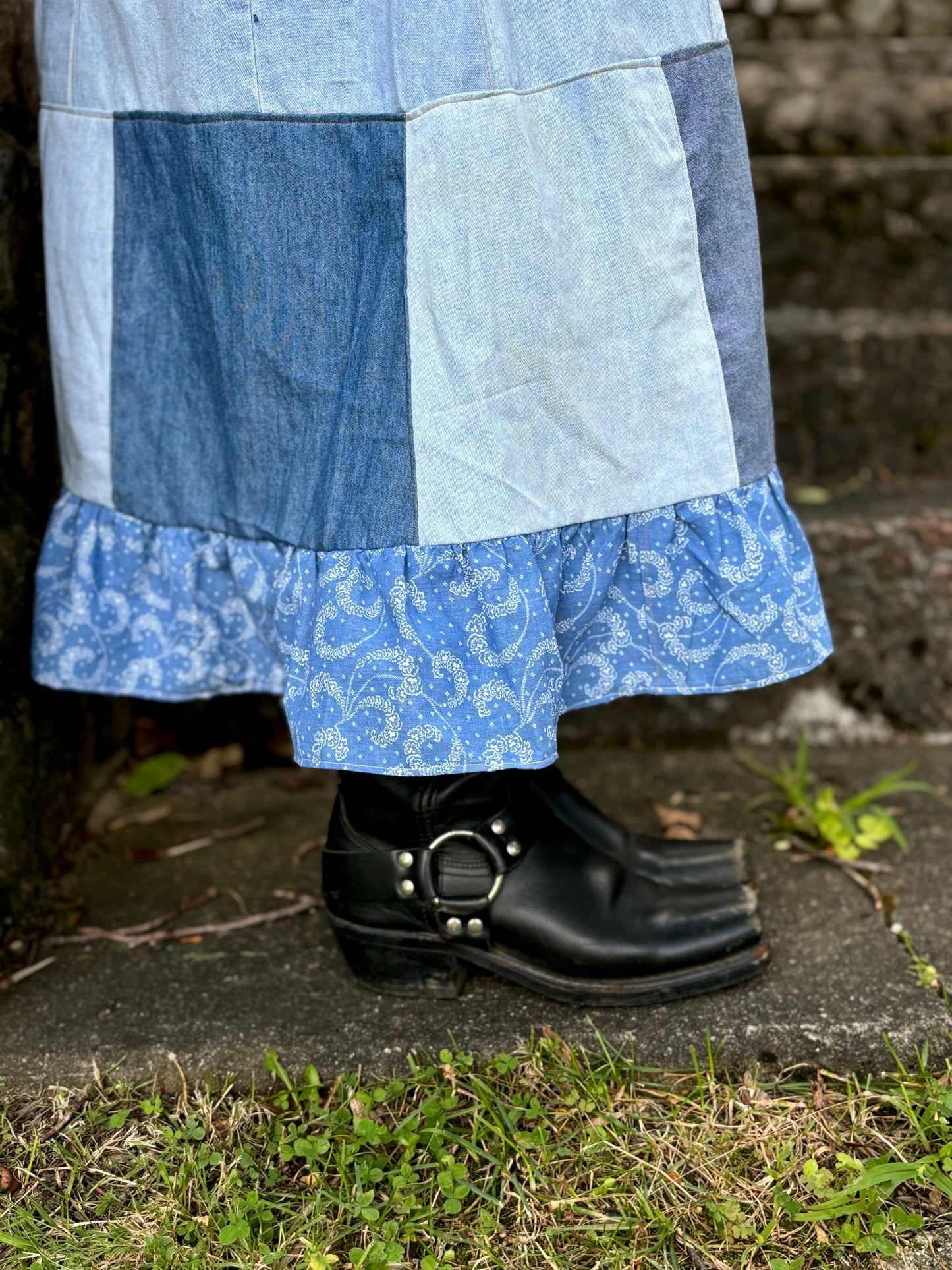 Chambray Ruffle Patchwork Skirt