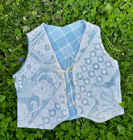 Crochet & Light Blue Plaid Vest