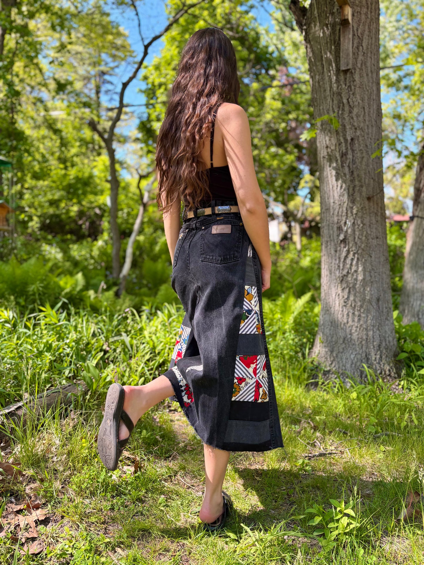 Black Embroidered Quilt Skirt