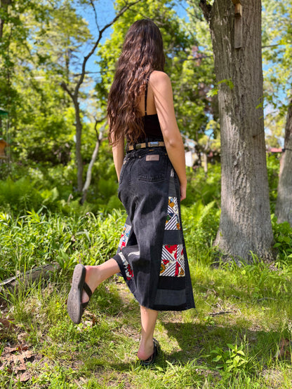Black Embroidered Quilt Skirt