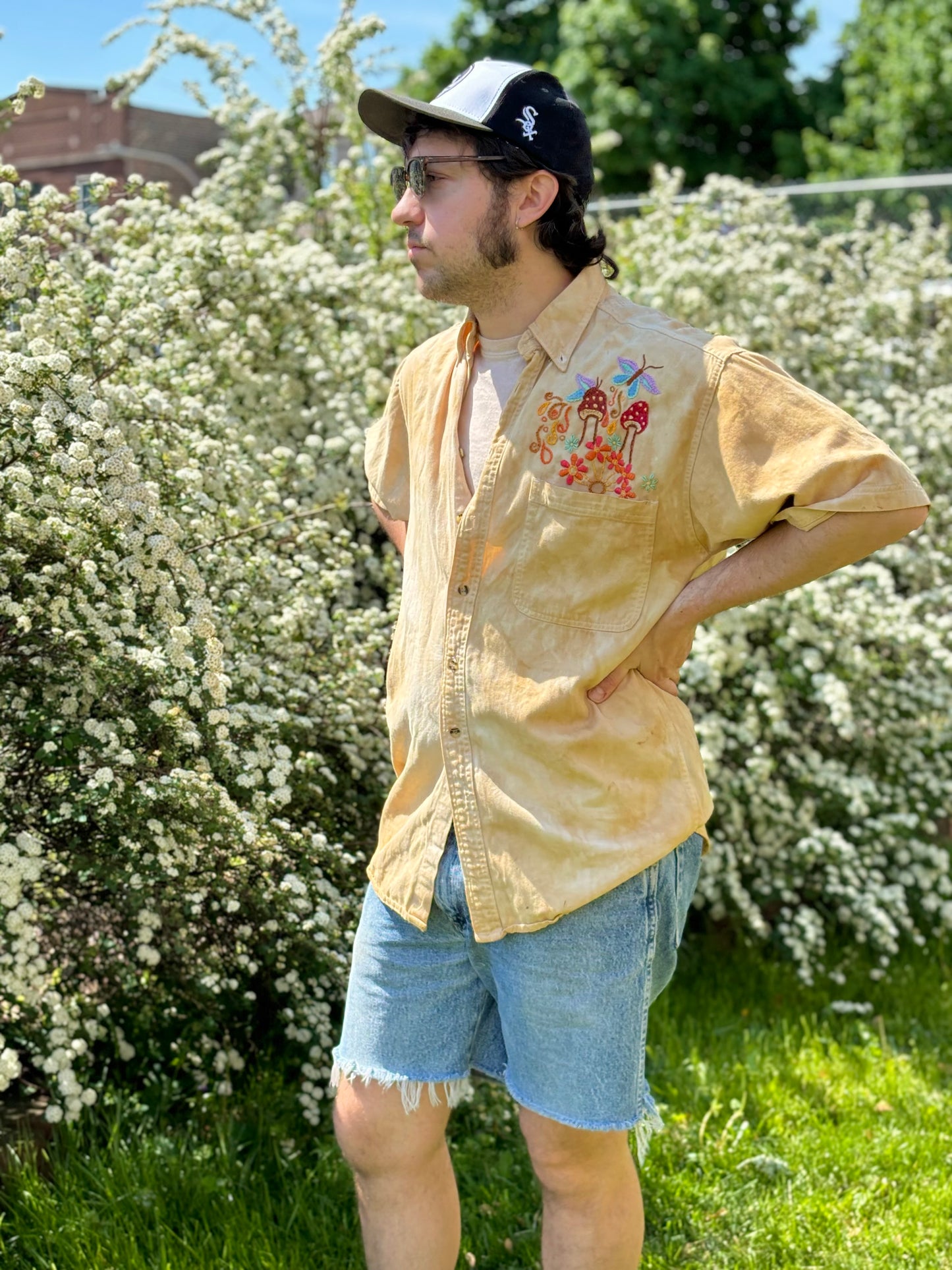 Botanically Dyed Embroidered Button Up