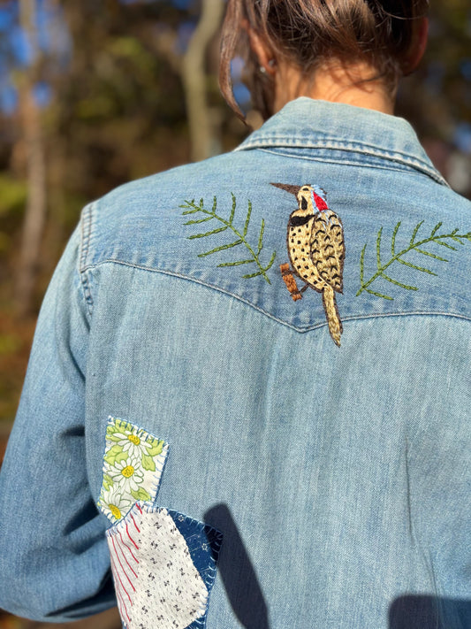 1970s Northern Flicker Embroidered Pearl Snap