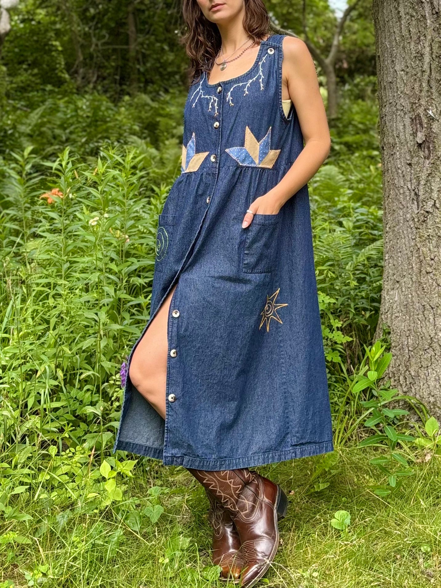 Dark Wash Embellished Denim Dress