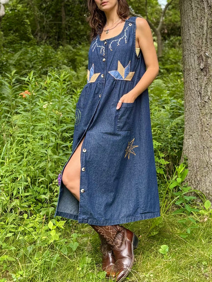 Dark Wash Embellished Denim Dress