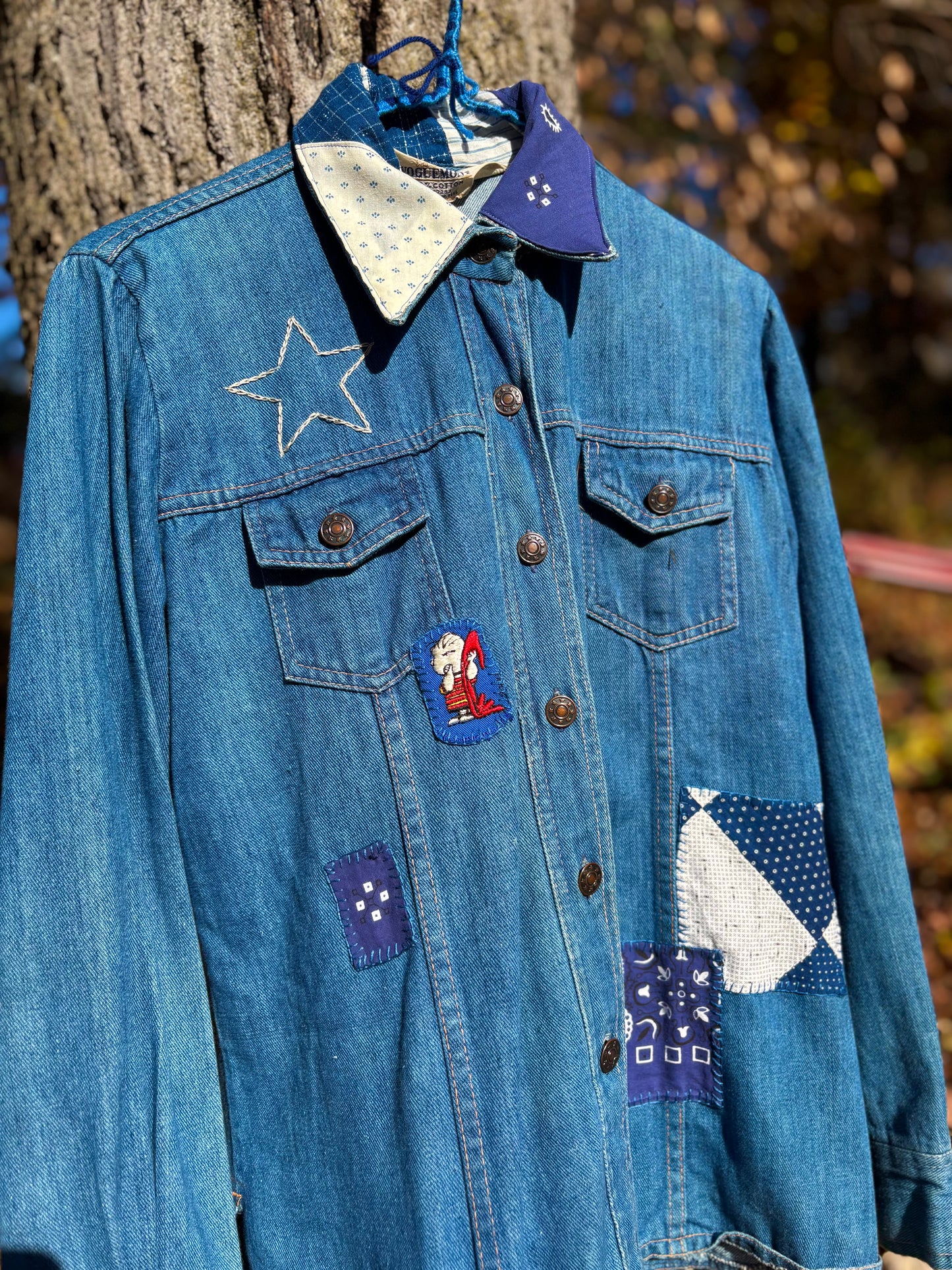 1970s Calico Star Embroidered Denim Top