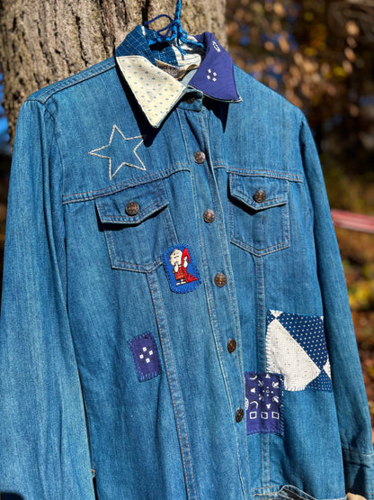 1970s Calico Star Embroidered Denim Top