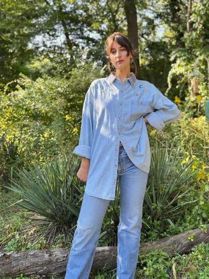 Hand Embroidered Celestial Denim Shirt 🪐