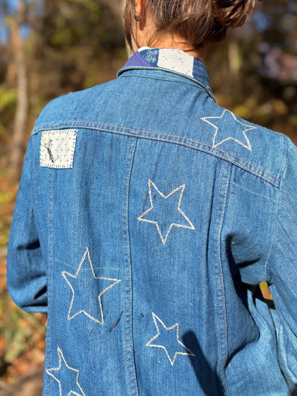 1970s Calico Star Embroidered Denim Top