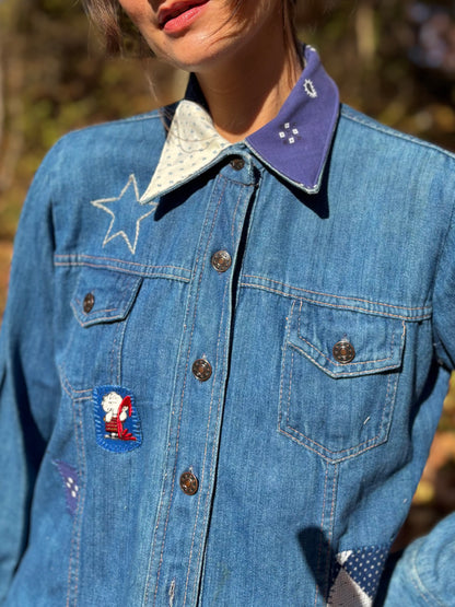 1970s Calico Star Embroidered Denim Top