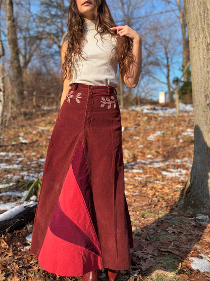Sunbeam Embroidered Rust Corduroy Skirt