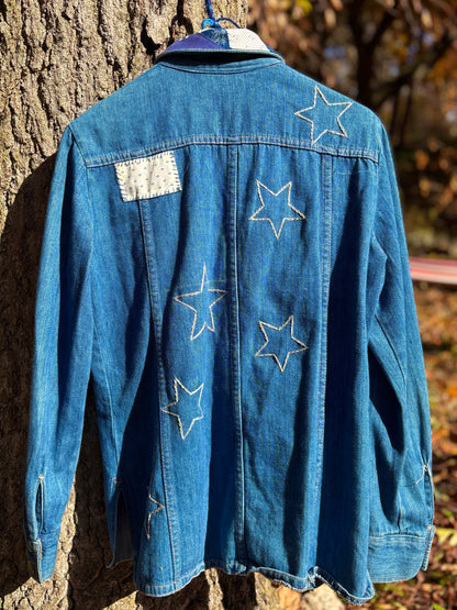 1970s Calico Star Embroidered Denim Top