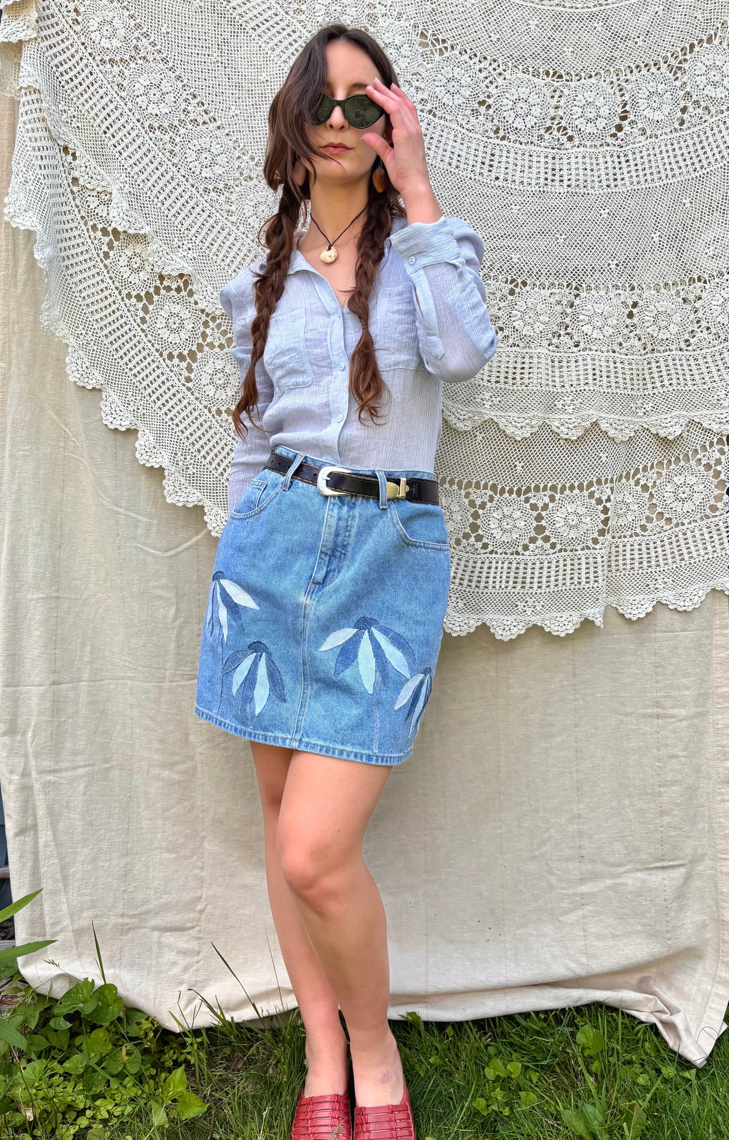 Floral Appliqué Mini Skirt