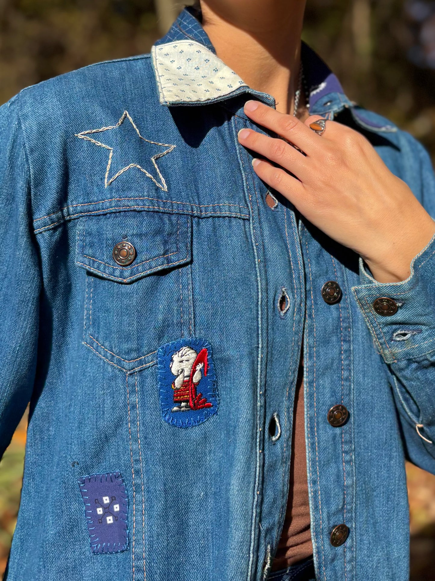 1970s Calico Star Embroidered Denim Top