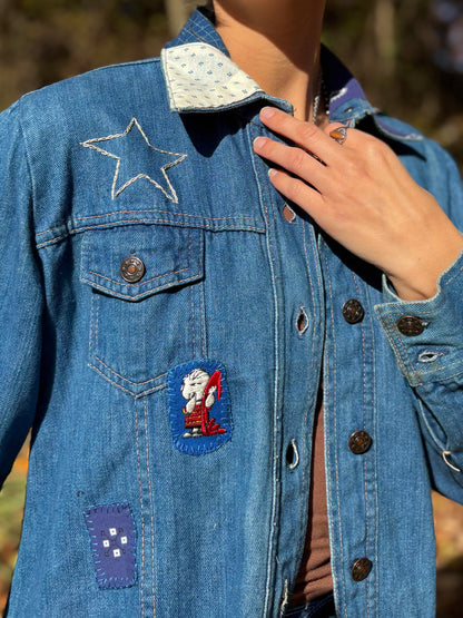 1970s Calico Star Embroidered Denim Top