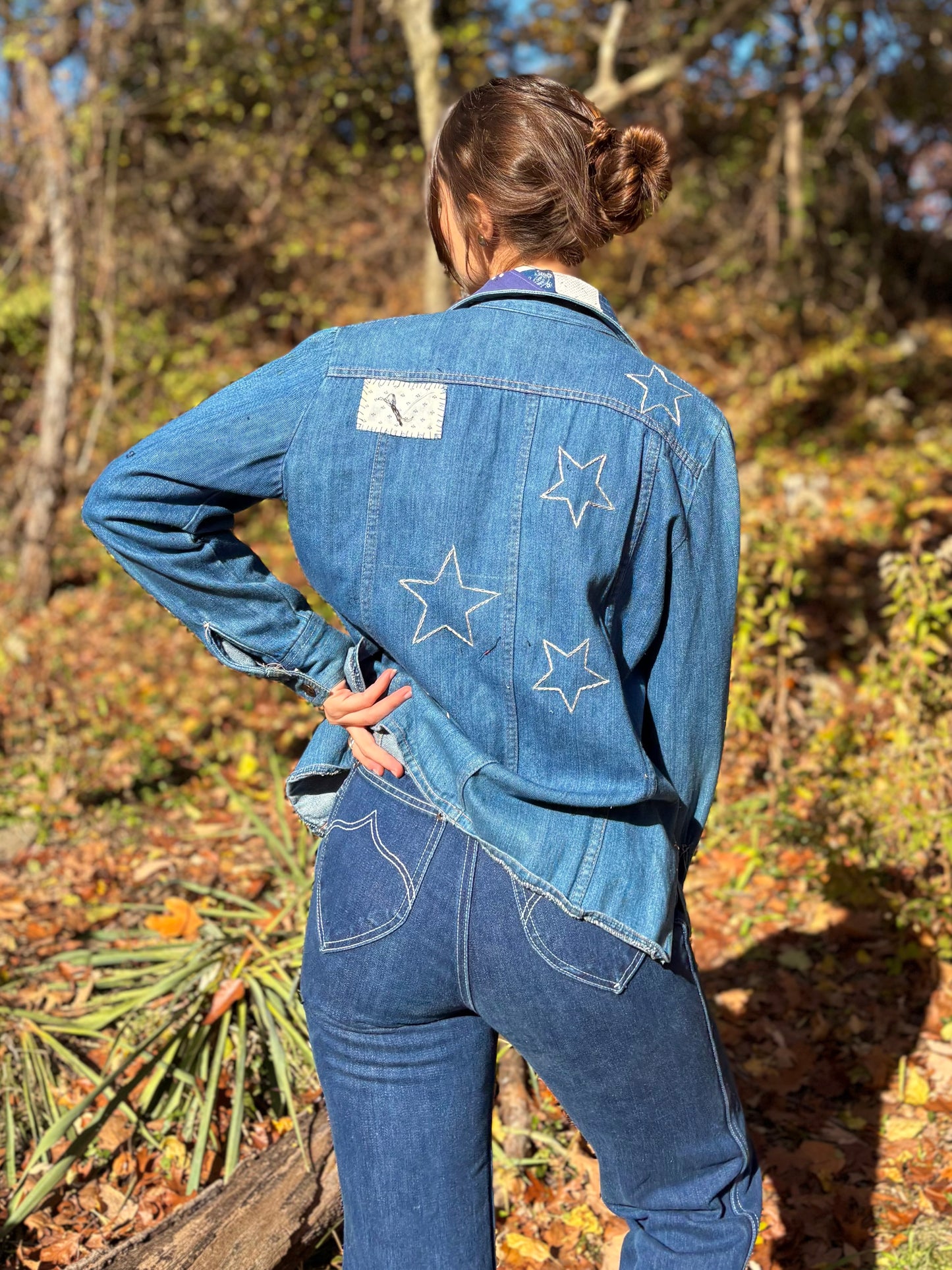 1970s Calico Star Embroidered Denim Top