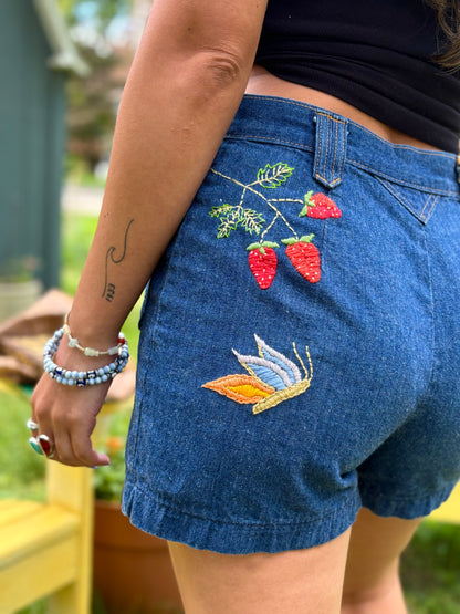 Hand Embroidered Strawberry Shorts 🍓