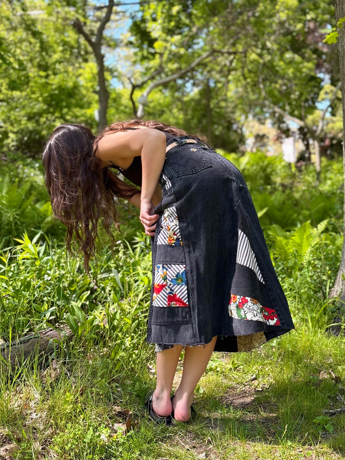 Black Embroidered Quilt Skirt