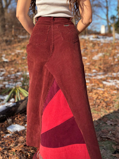 Sunbeam Embroidered Rust Corduroy Skirt