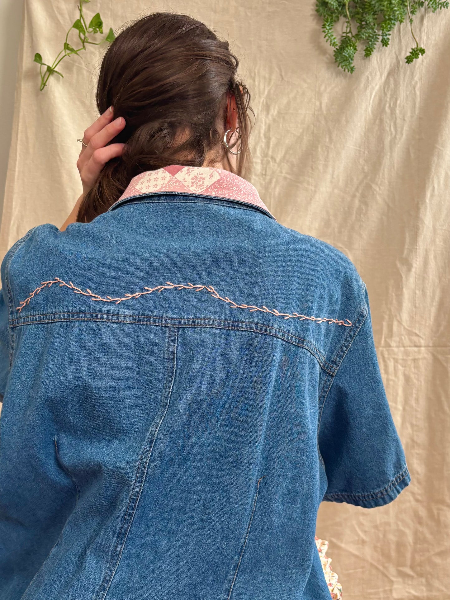Patched & Embroidered Denim Shirt Dress