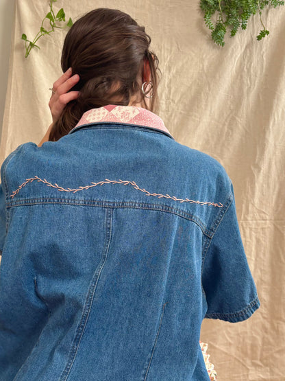 Patched & Embroidered Denim Shirt Dress