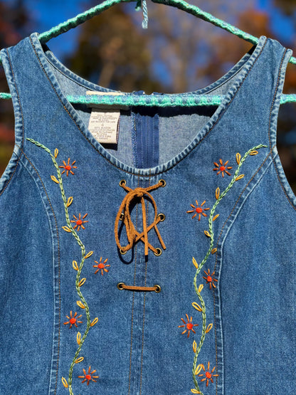 Y2K Embroidered Lace-up Denim Tank