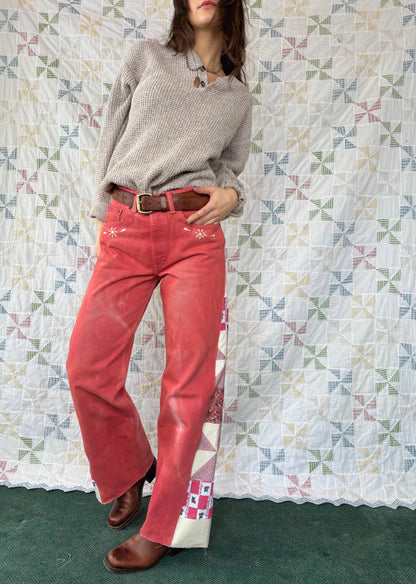 Coral Pinwheel Levi's with Embroidery