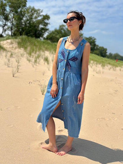 Light Wash Embellished Denim Dress