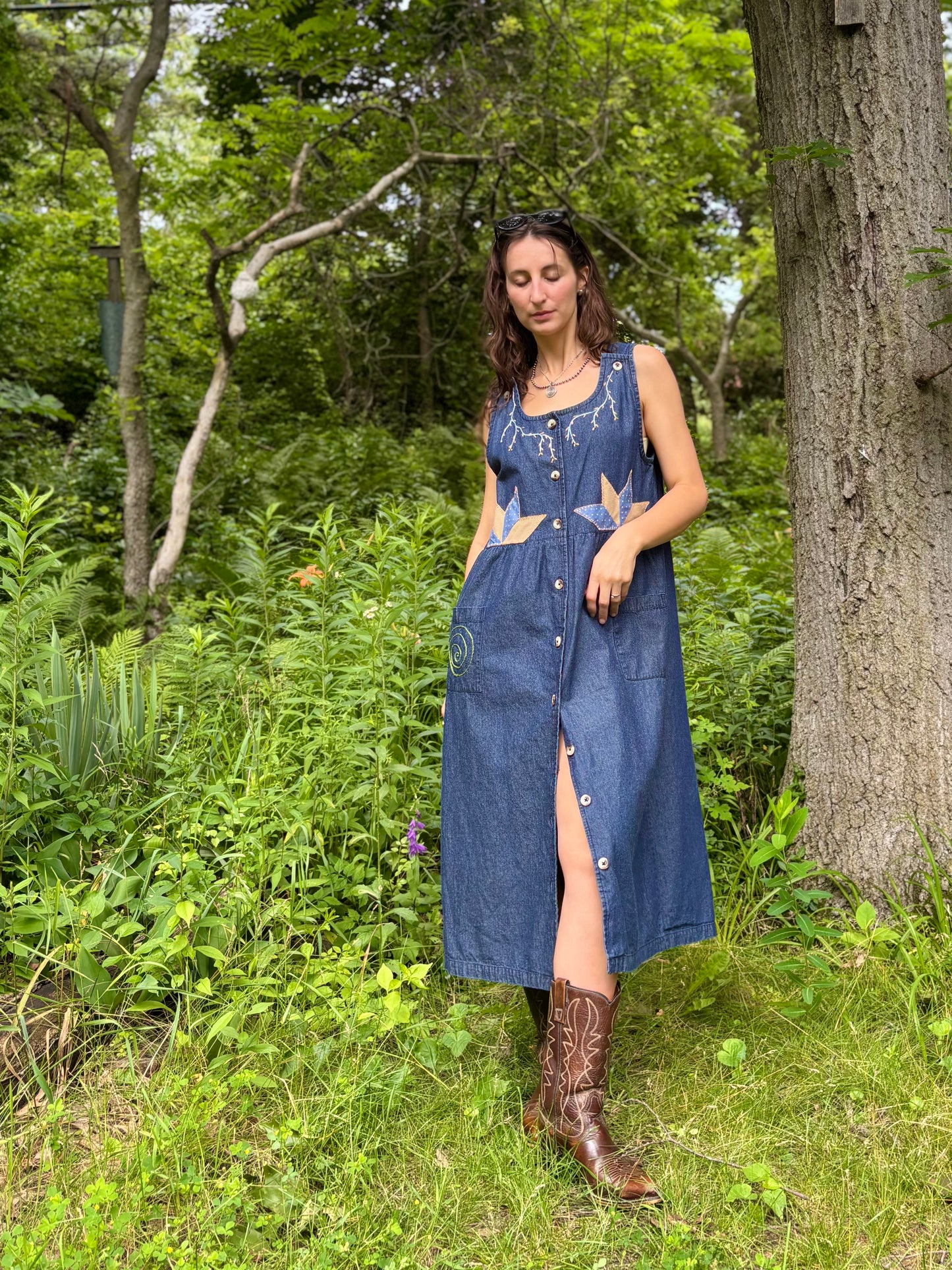 Dark Wash Embellished Denim Dress