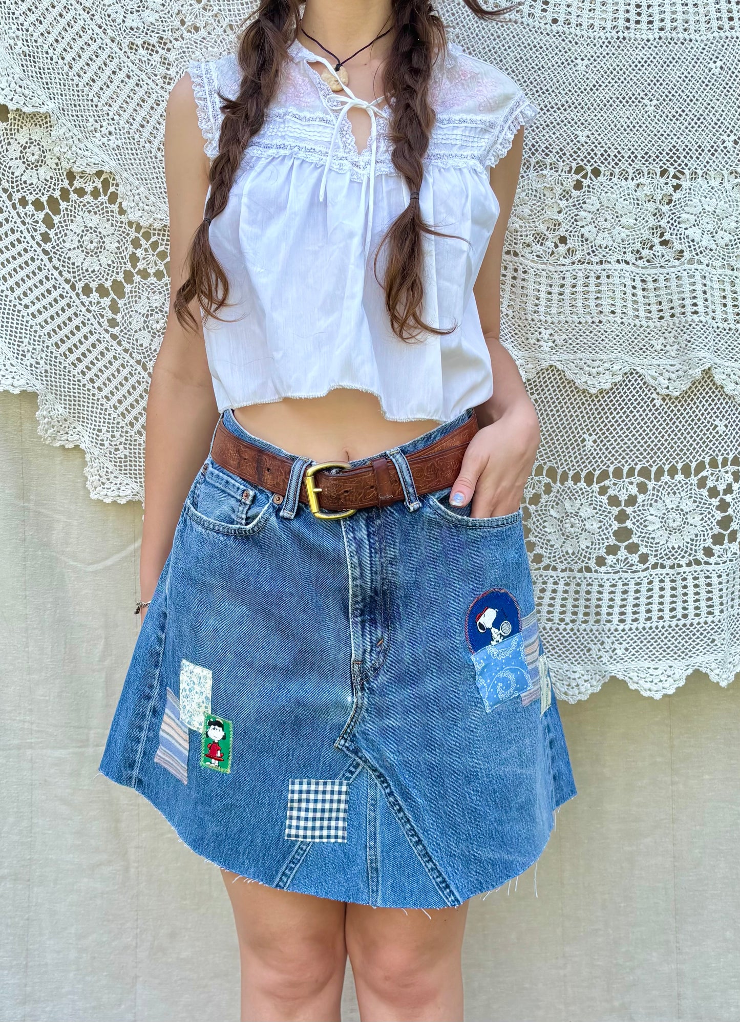 Peanuts Patched Levi's Mini Skirt