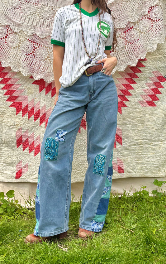 Deep Aqua Pinwheel Jeans