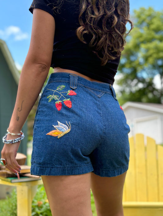 Hand Embroidered Strawberry Shorts 🍓