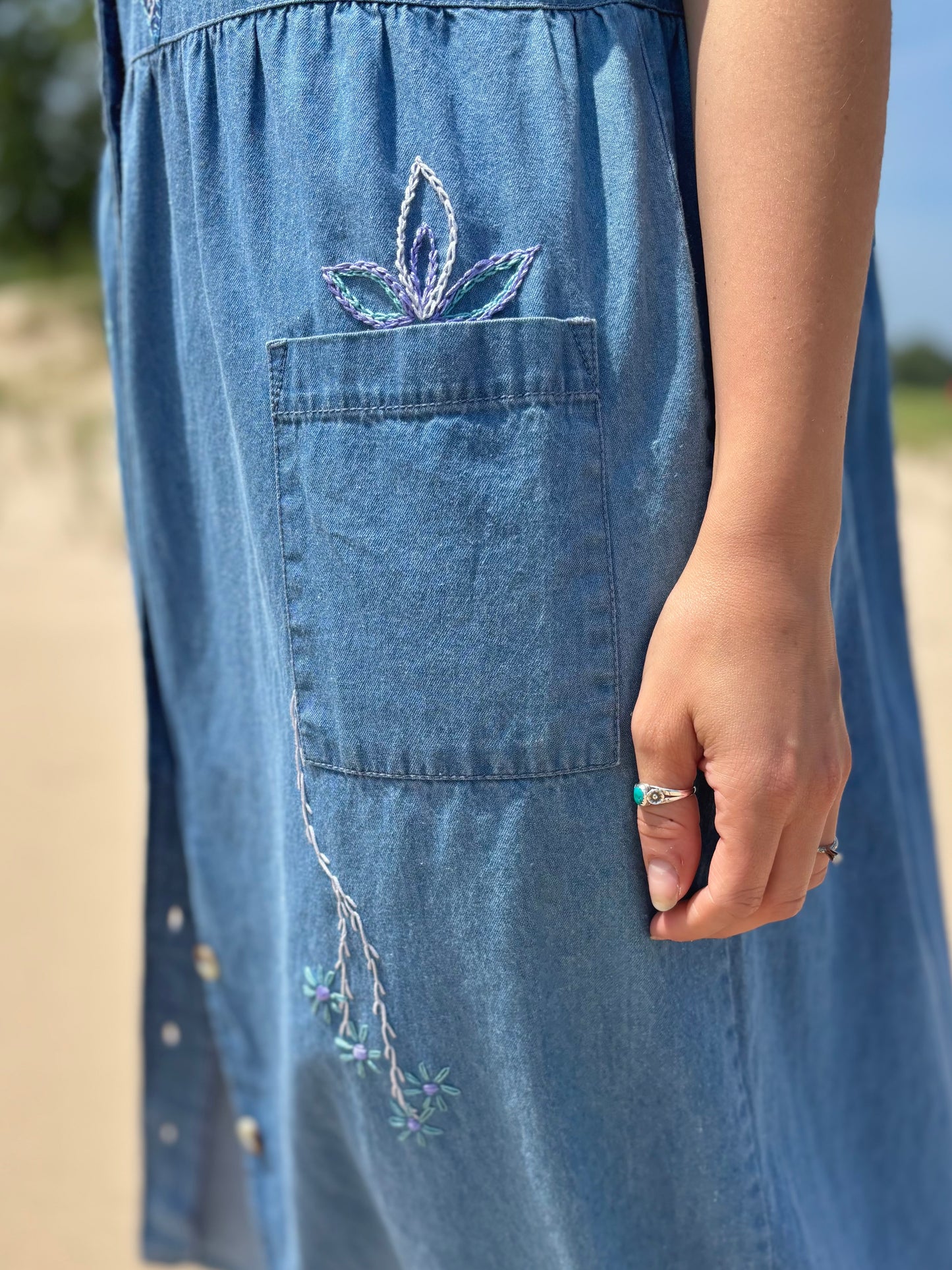 Light Wash Embellished Denim Dress