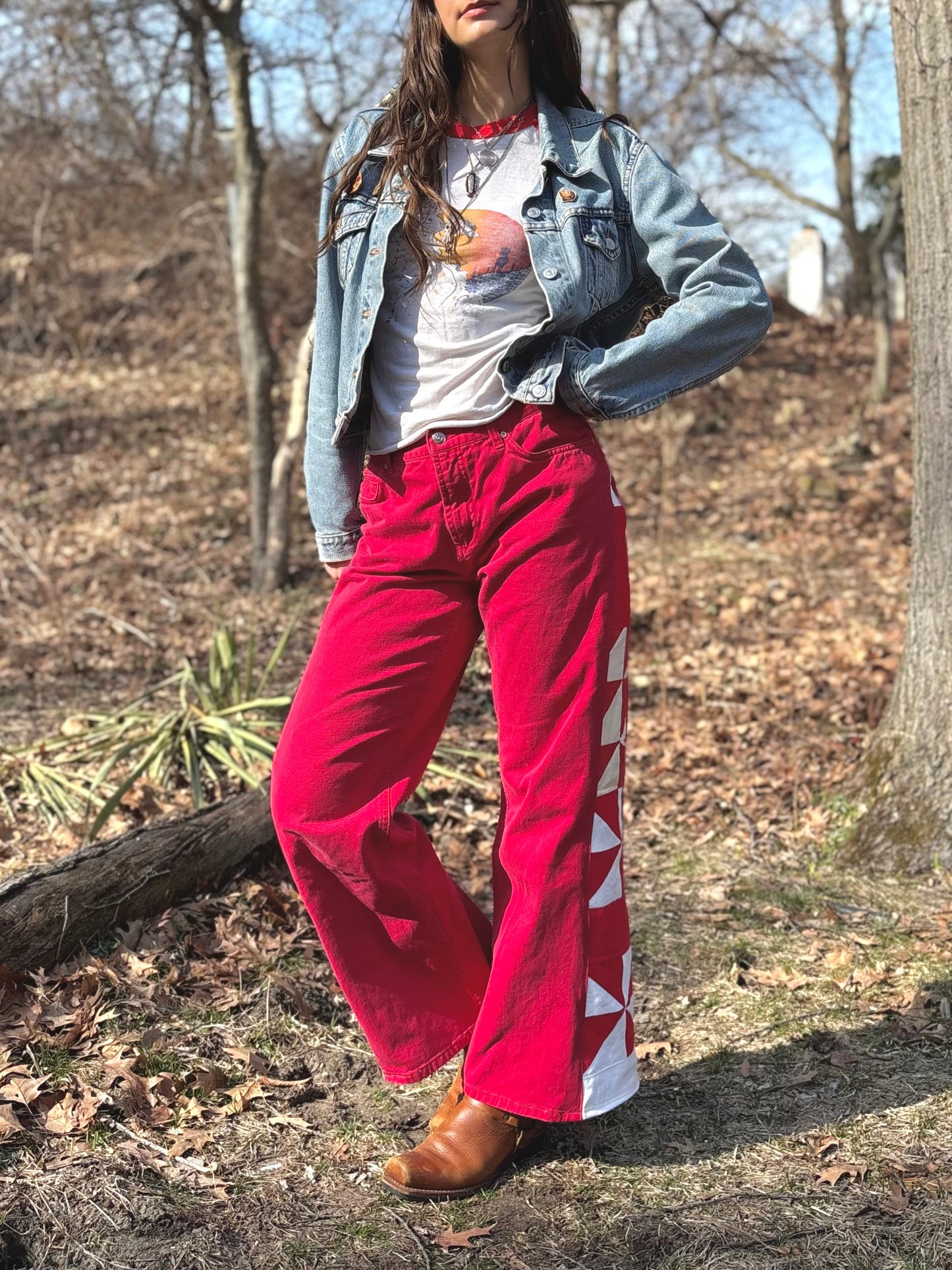 Red Pinwheel Jeans