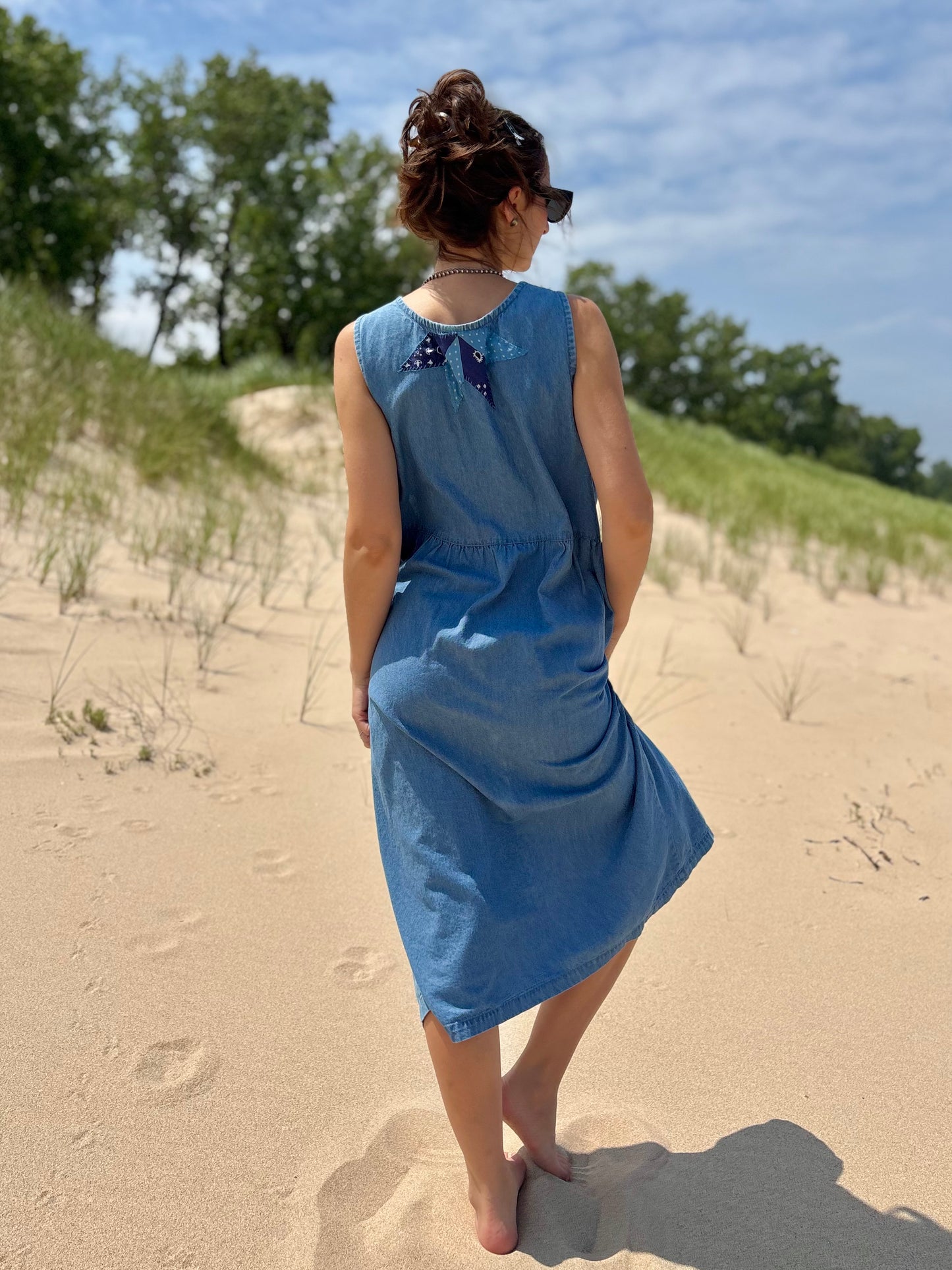 Light Wash Embellished Denim Dress