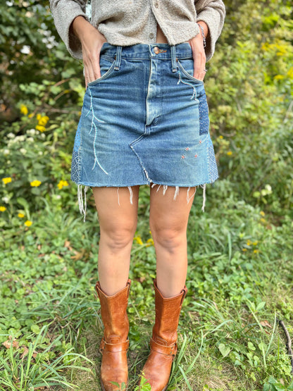 Hand Embroidered Calico Wrangler Mini Skirt