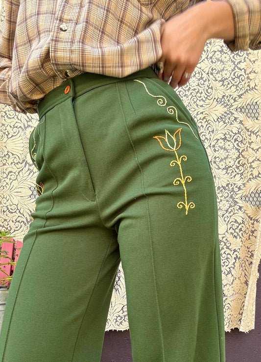 Green Embroidered Trousers