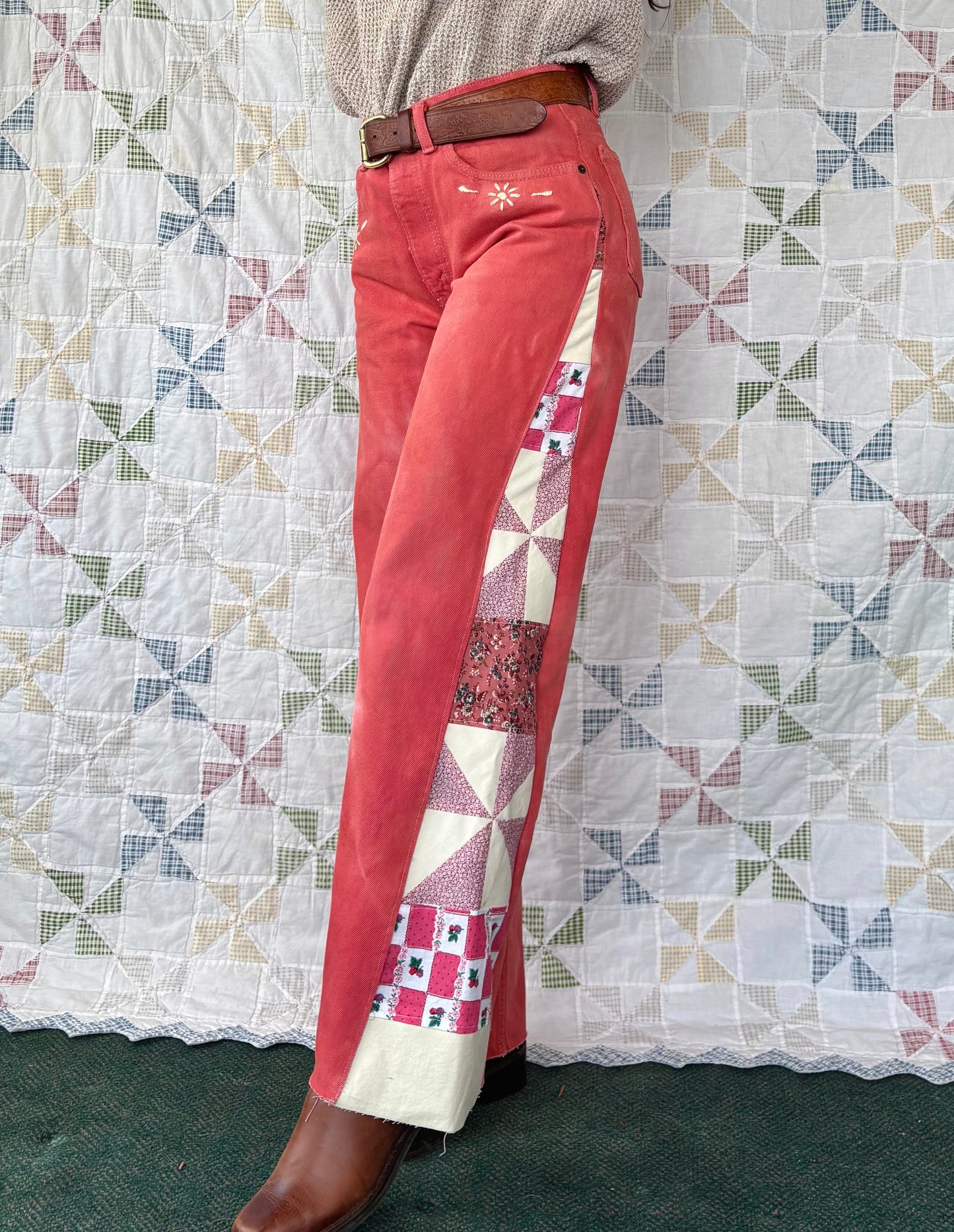 Coral Pinwheel Levi's with Embroidery