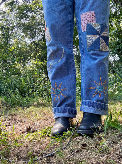 Embroidered & Patched Cargo Jeans