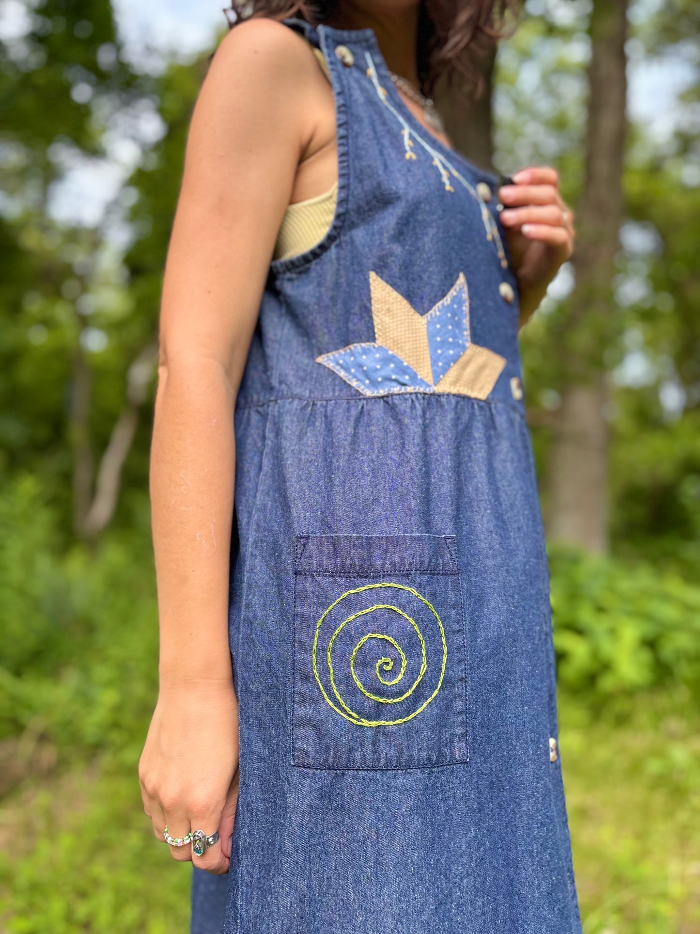 Dark Wash Embellished Denim Dress