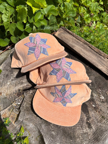 Star Quilt Corduroy Snap Back Hat